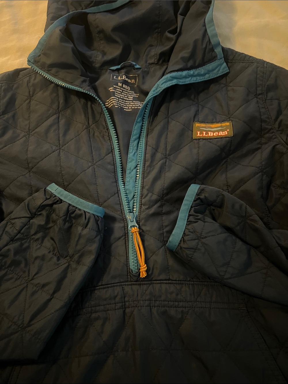 L.L.Bean Navy Quilted Half-Zip Pullover with Teal Accents - Picture 4 of 5